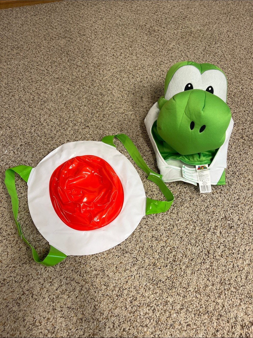 Nintendo Yoshi Plush Hat and Red Shell Backpack Straps - Green White Red